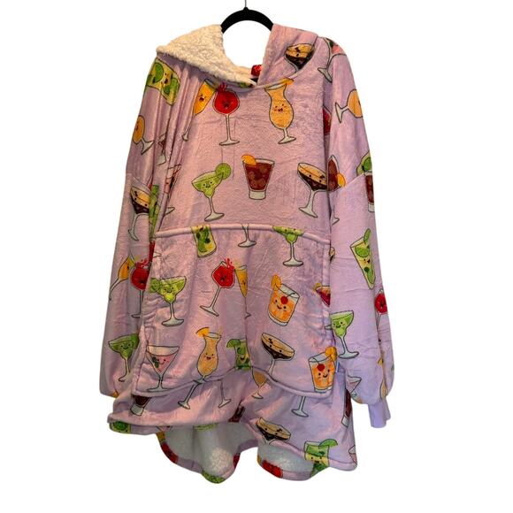 The Oodie Hooded Wearable Blanket Lilac Cocktail Themed Pattern One Size Drinks - Picture 2 of 8